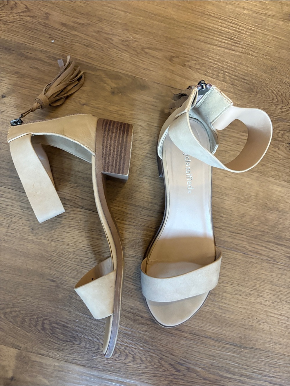 Cityclassified Beige Ankle-Strap Heeled Sandals